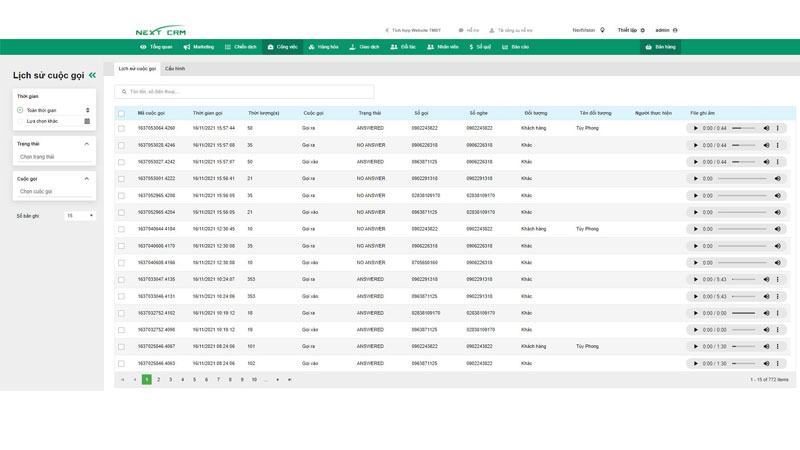 lịch sử cuộc gọi 