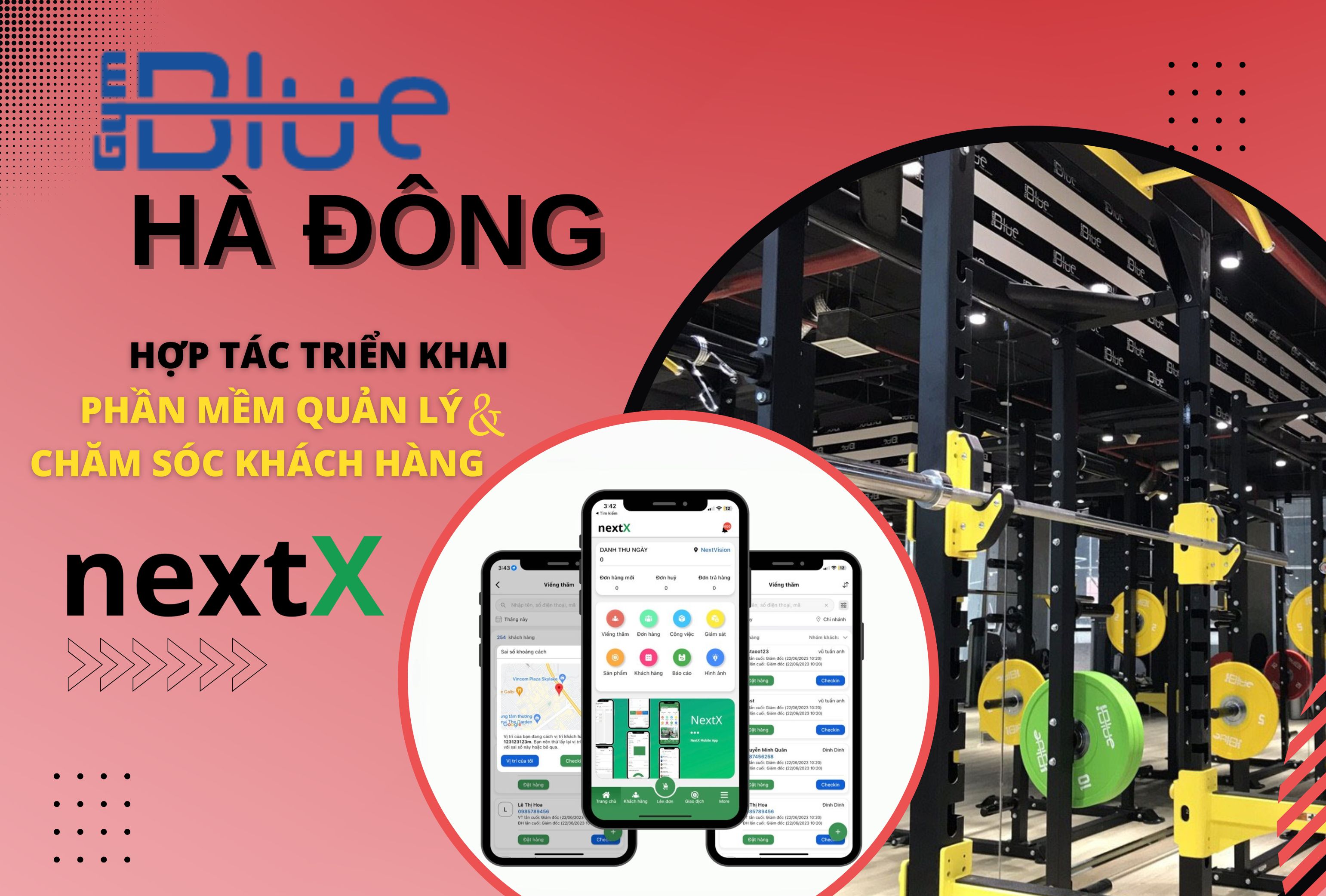 Phần mềm quản lý và chăm sóc khách hàng NextX CRM cho BLUEGYM Hà Đông.