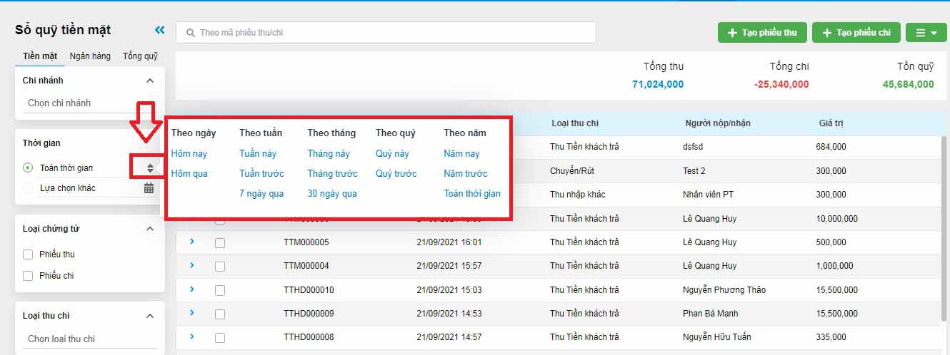 lọc theo thời gian