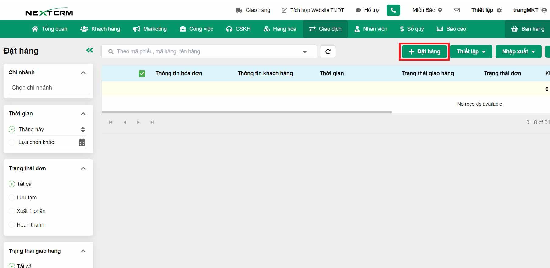 tạo mới đơn đặt hàng