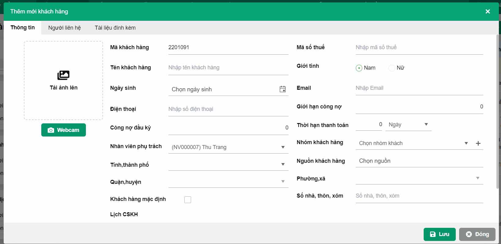 thêm thông tin khách hàng