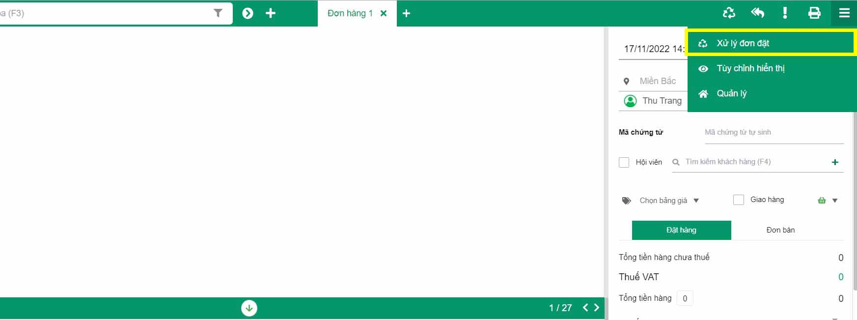 xử lý đơn đặt
