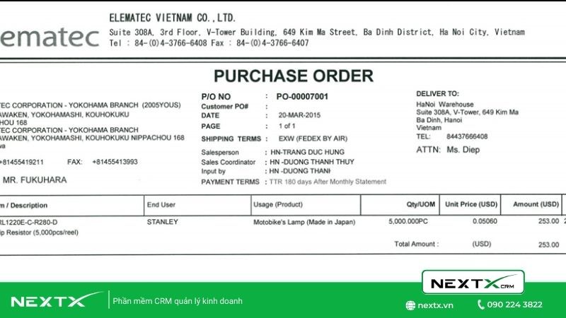 Các loại đơn đặt hàng Po