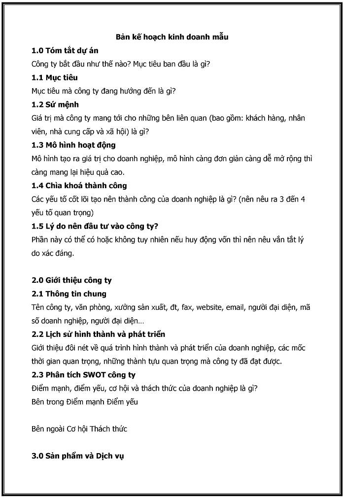 mẫu lập kế hoạch kinh doanh 1